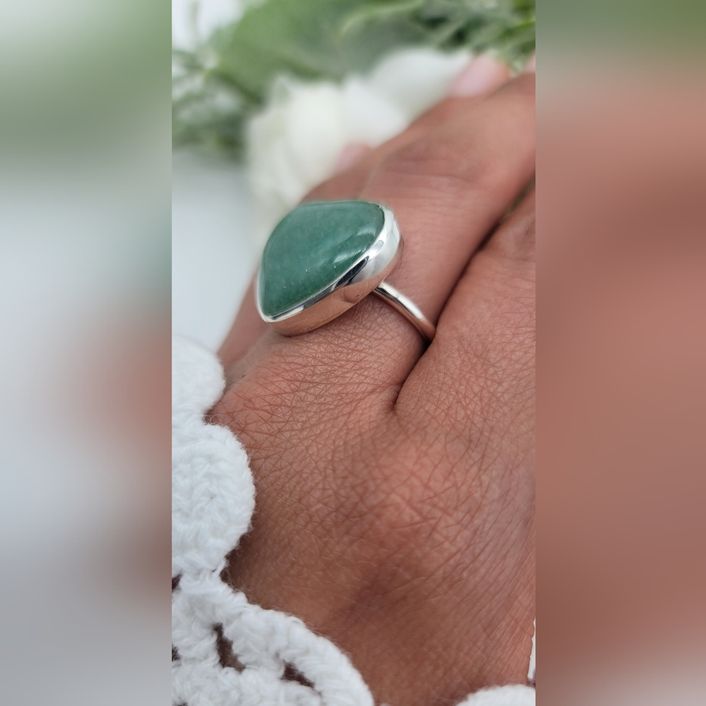 🥰 JADE HEART STERLING SILVER RING - Picture 3 of 12
